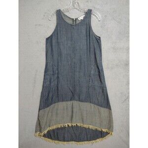 Denim Dress Anthro Sz 8 Raw Fringe Coastal Cowgirl Country Boho Linen, N Lepore